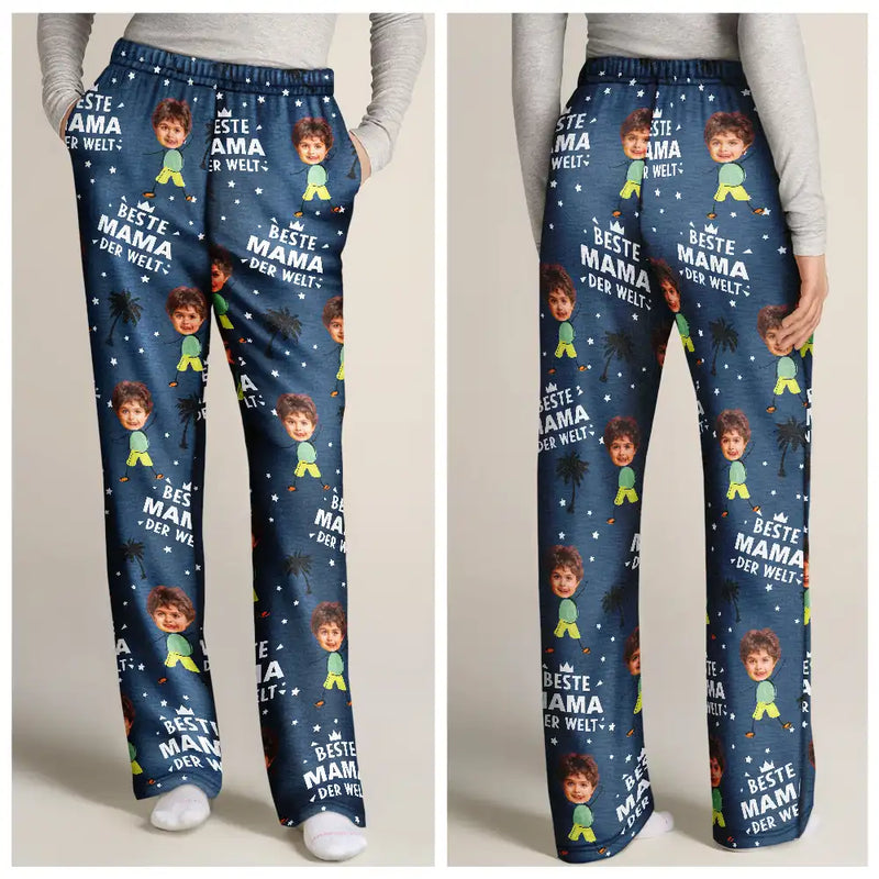Family,Gift For Father,Gift For Mother,Happy,Gift For Women,Gift For Men,Non-Eng,German - Eigenes Foto Bester Papa Beste Mama Der Welt - Personalisiertes Pyjamahose