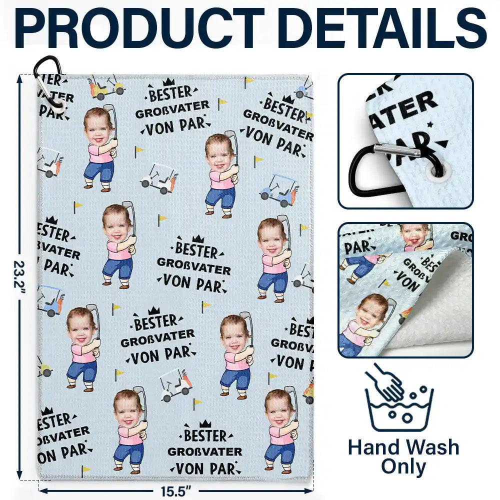Gift For Grandpa,Sport Dad,Gift For Father,Happy,Custom Photo,Non-Eng,German - Eigenes Foto Bester Papa Von Par Lustiges Kind - Personalisiertes Golf-Handtuch