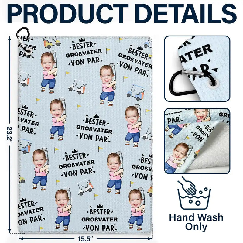 Gift For Grandpa,Sport Dad,Gift For Father,Happy,Custom Photo,Non-Eng,German - Eigenes Foto Bester Papa Von Par Lustiges Kind - Personalisiertes Golf-Handtuch