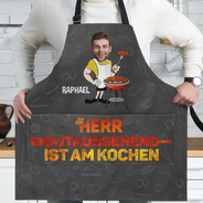 Gift For Father,Gift For Grandpa,Grandpa's Hobby,Dad's Hobby,Grilling,Funny,Custom Photo,Non-Eng,German - Eigenes Foto Herr Gutaussehend Ist Am Kochen - Personalisierte Schürze