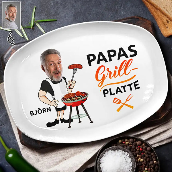Gift For Yourself,Gift For Husband,Gift For Men,Gift For Grandpa,Grandpa's Hobby,Gift For Father,Dad's Hobby,Grilling,Happy,German - Eigenes Foto Papas Grillplatte - Personalisierte Platte