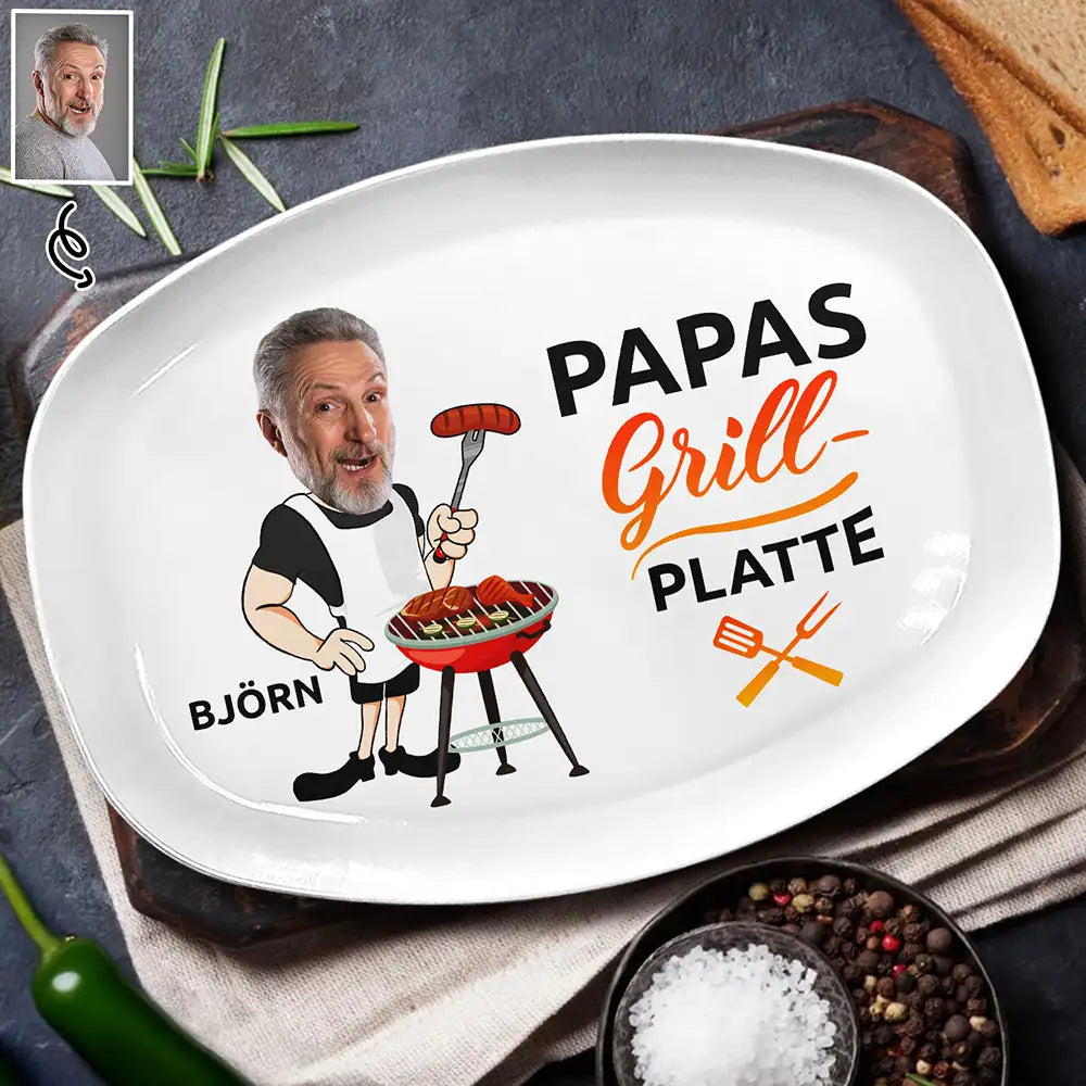 Gift For Yourself,Gift For Husband,Gift For Men,Gift For Grandpa,Grandpa's Hobby,Gift For Father,Dad's Hobby,Grilling,Happy,German - Eigenes Foto Papas Grillplatte - Personalisierte Platte