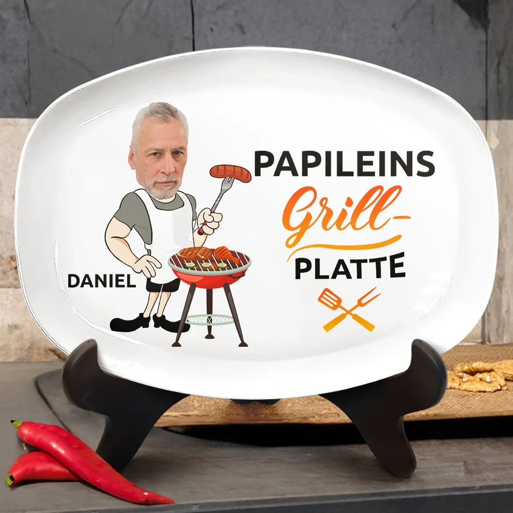 Gift For Yourself,Gift For Husband,Gift For Men,Gift For Grandpa,Grandpa's Hobby,Gift For Father,Dad's Hobby,Grilling,Happy,German - Eigenes Foto Papas Grillplatte - Personalisierte Platte