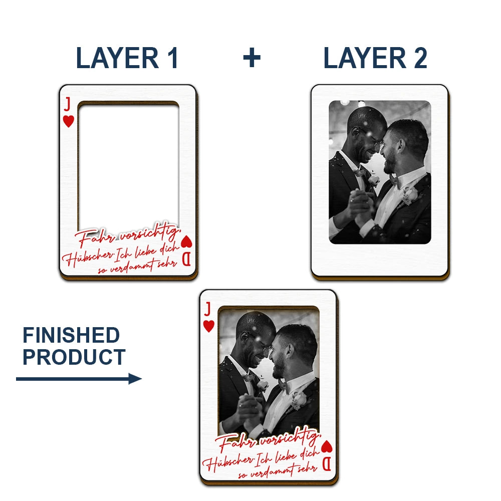 Gift For Couples,Gift For Husband,Gift For Wife,Gift For Boyfriend,Gift For Girlfriend,LGBT,Love,French - Eigenes Foto Spielkarte Fahr Vorsichtig - Personalisierter Individuell Geformter Auto-Sonnenblende-Clip