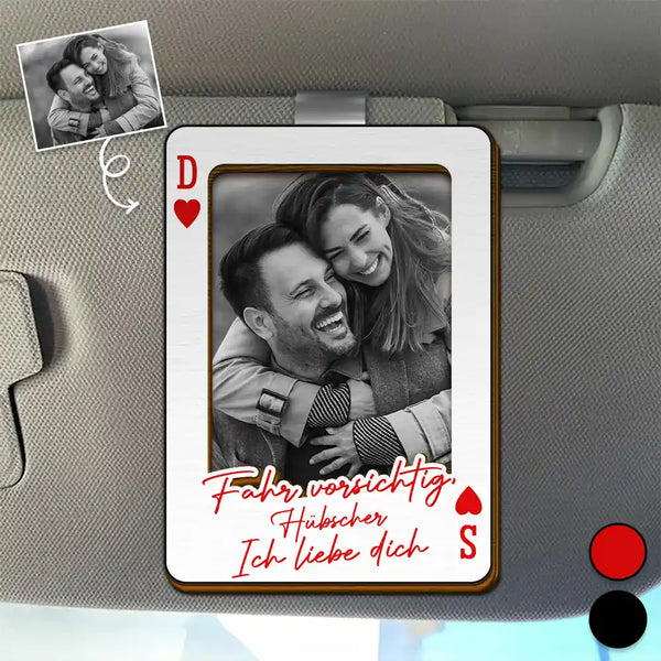 Gift For Couples,Gift For Husband,Gift For Wife,Gift For Boyfriend,Gift For Girlfriend,LGBT,Love,French - Eigenes Foto Spielkarte Fahr Vorsichtig - Personalisierter Individuell Geformter Auto-Sonnenblende-Clip