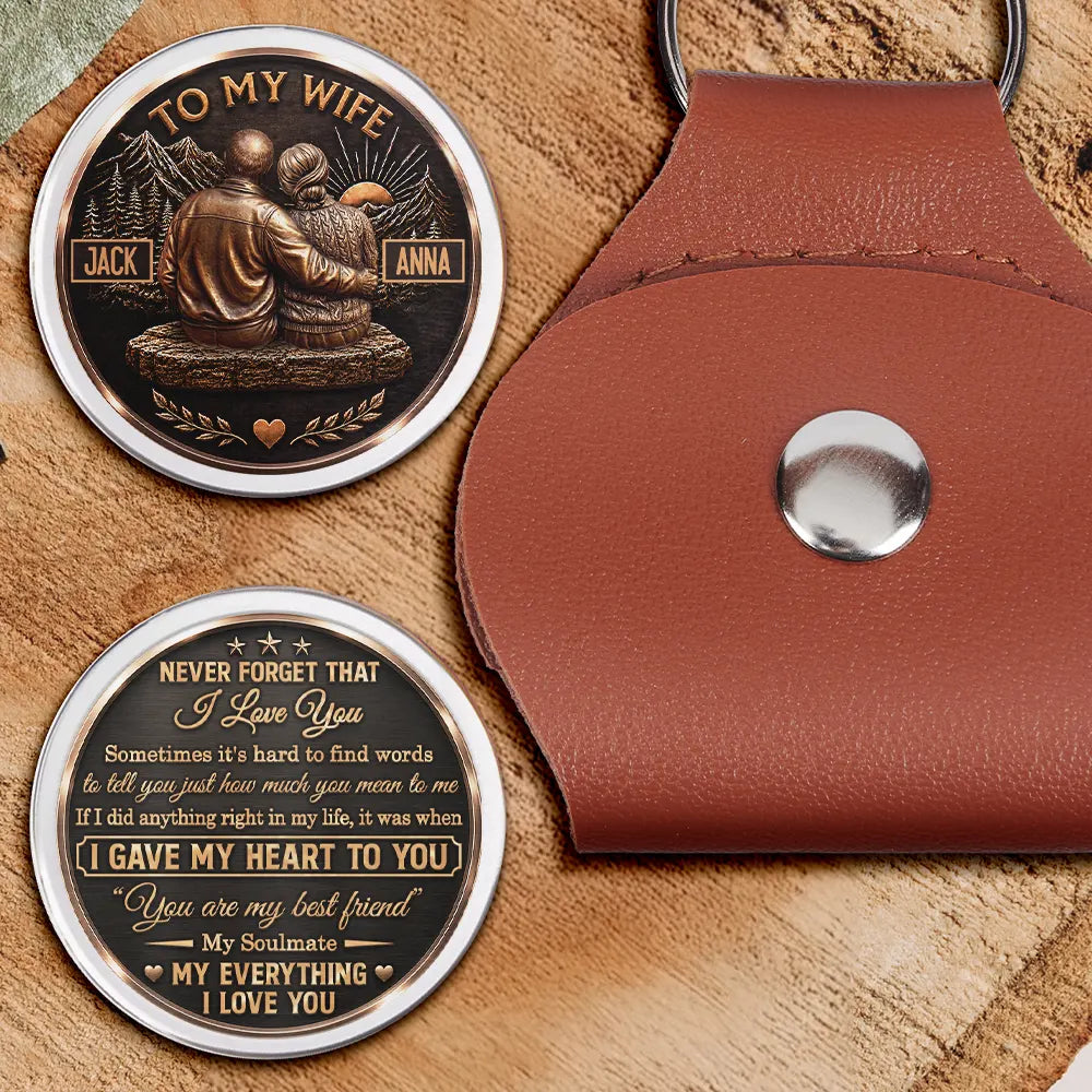 Old Couples,Romantic,Gift For Couples,Vector - Elderly Couples My Wife My Husband My Soulmate My Everything - Personalized Leather Pocket Hug