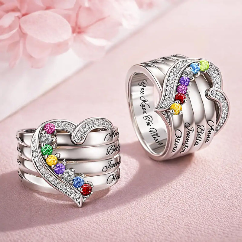 Gift For Women,Gift For Yourself,Gift For Mother,Love,Happy,Gift For Bestie - Elegant Custom Name Gemstones For Besties - Personalized Birthstone Heart Ring