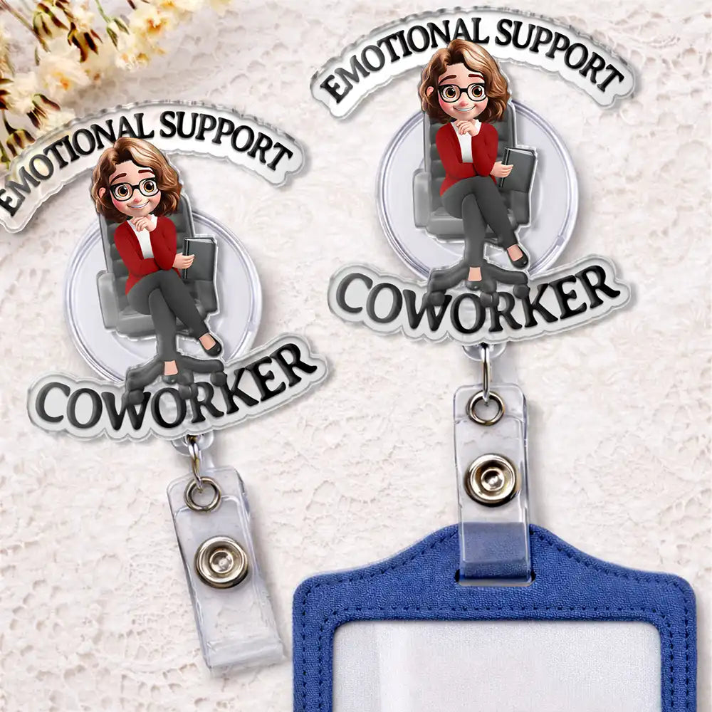 Emotional Support Coworker 3D Effect Sitting Person - Personalized Badge Reel