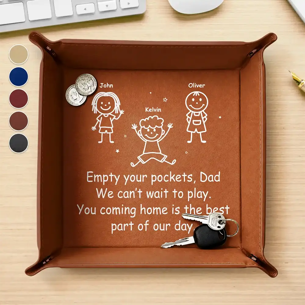 Empty Your Pockets Daddy Stick Figure - Personalized Leather Valet Tray