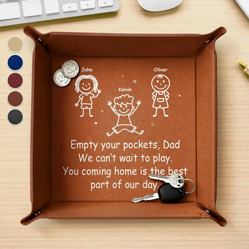 Gift For Father,Dad - Children,Funny,Icon - Empty Your Pockets Daddy Stick Figure - Personalized Leather Valet Tray