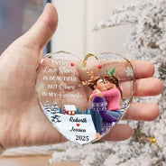Love,Gift For Couples,Gift For Husband,Gift For Wife,Gift For Boyfriend,Gift For Girlfriend,Christmas - Every Love Story Is Beautiful But Ours Is My Favorite - Personalized Heart Shaped Glass Ornament