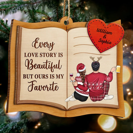 Every Love Story Is Beautiful Couple - Personalized 2-Layered Wooden Ornament