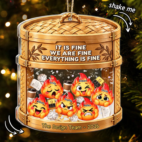 Gift For Colleagues,Christmas,Humorous,Icon - Everything Is Fine Squishy Dumpster Fire - Personalized 3-Layered Acrylic Shaker Ornament