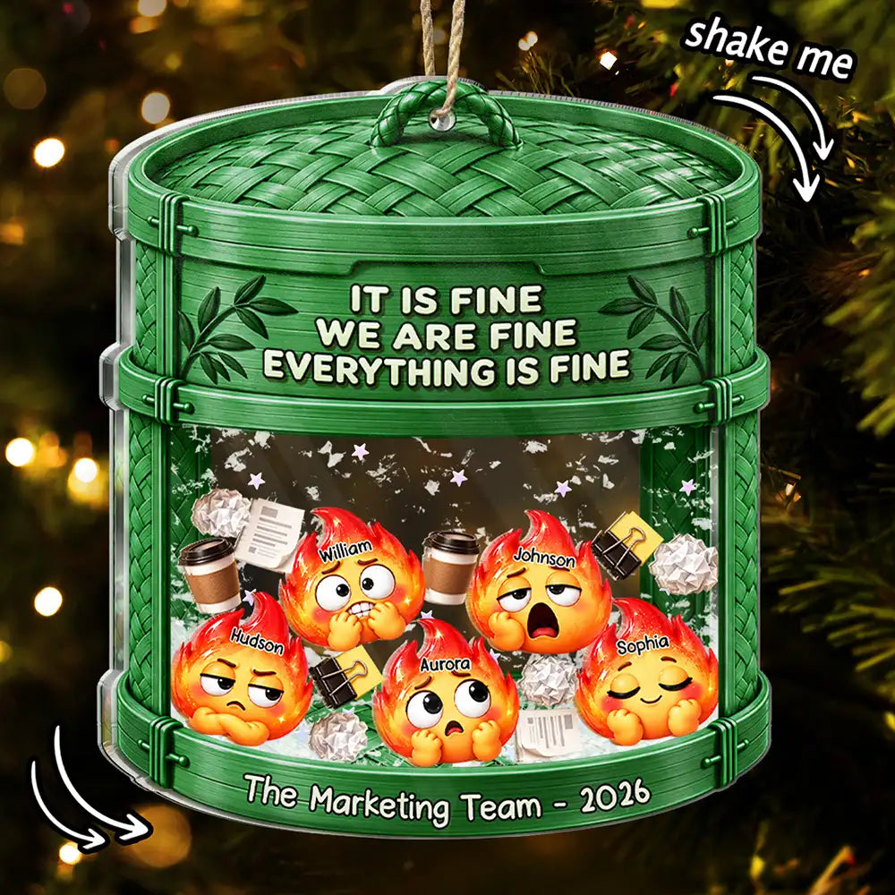 Gift For Colleagues,Christmas,Humorous,Icon - Everything Is Fine Squishy Dumpster Fire - Personalized 3-Layered Acrylic Shaker Ornament