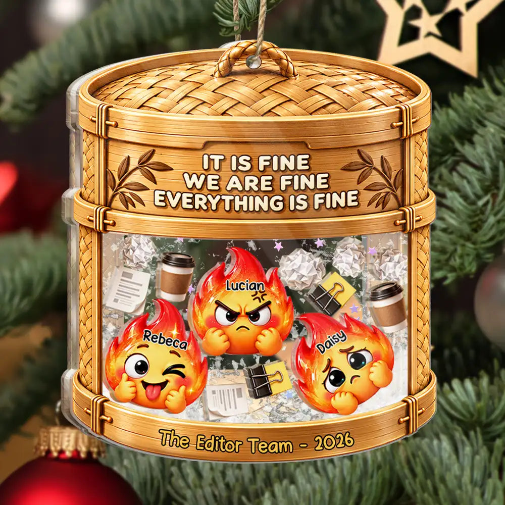 Gift For Colleagues,Christmas,Humorous,Icon - Everything Is Fine Squishy Dumpster Fire - Personalized 3-Layered Acrylic Shaker Ornament