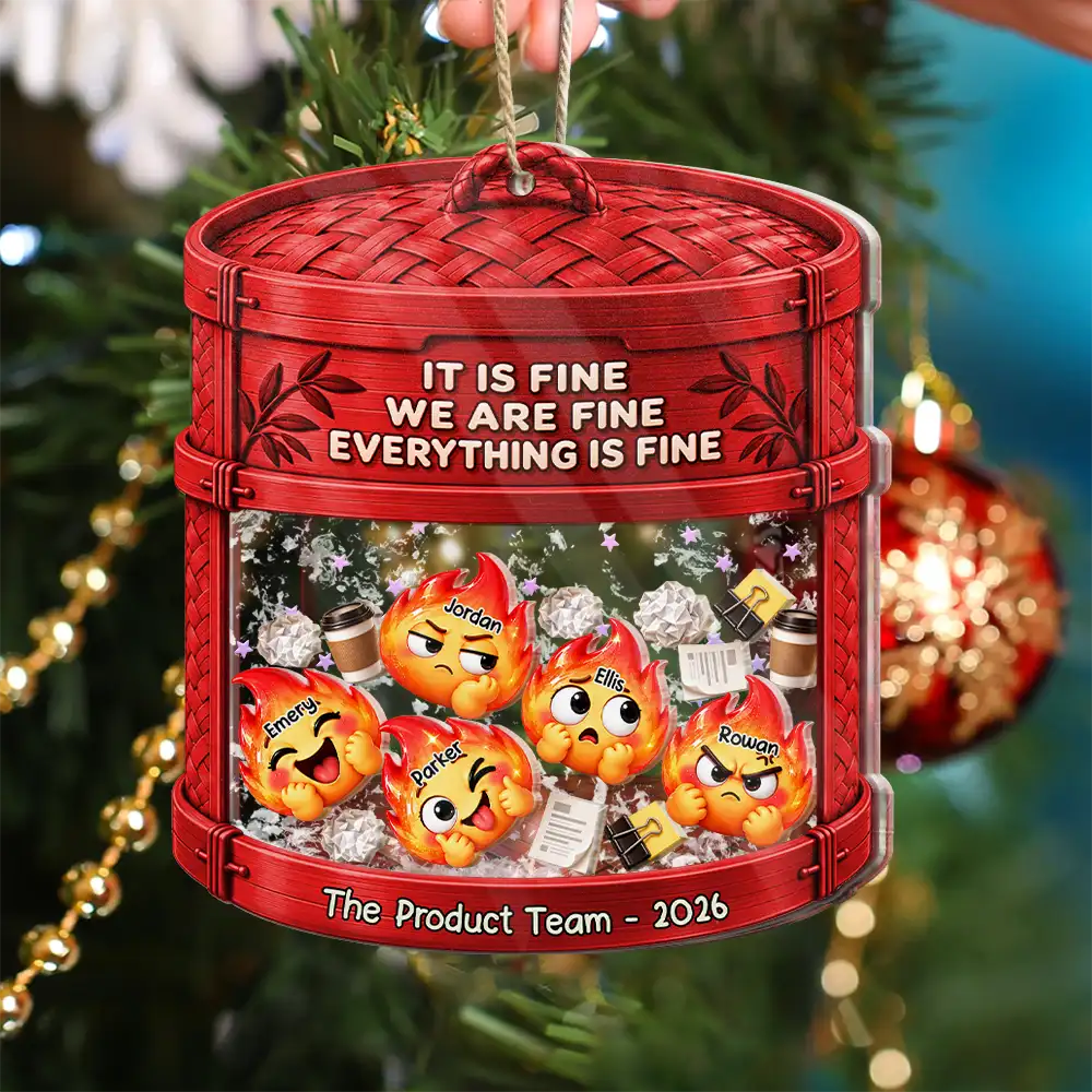 Gift For Colleagues,Christmas,Humorous,Icon - Everything Is Fine Squishy Dumpster Fire - Personalized 3-Layered Acrylic Shaker Ornament