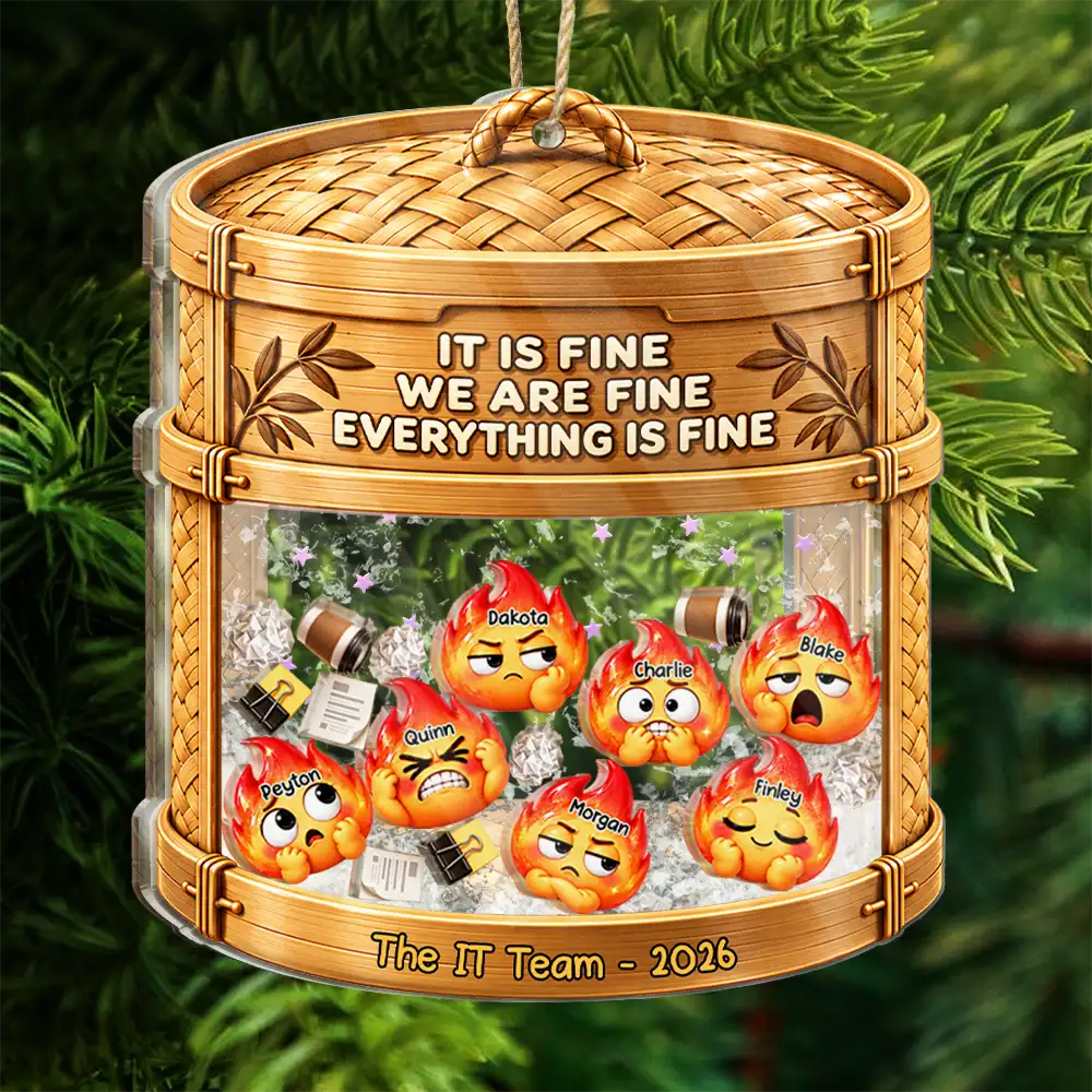 Gift For Colleagues,Christmas,Humorous,Icon - Everything Is Fine Squishy Dumpster Fire - Personalized 3-Layered Acrylic Shaker Ornament