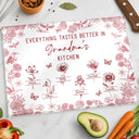 Gift For Mother,Cooking,Adorable,Icon - Everything Tastes Better In Mom Grandma Kitchen Toile Birth Flower - Personalized Cutting Board