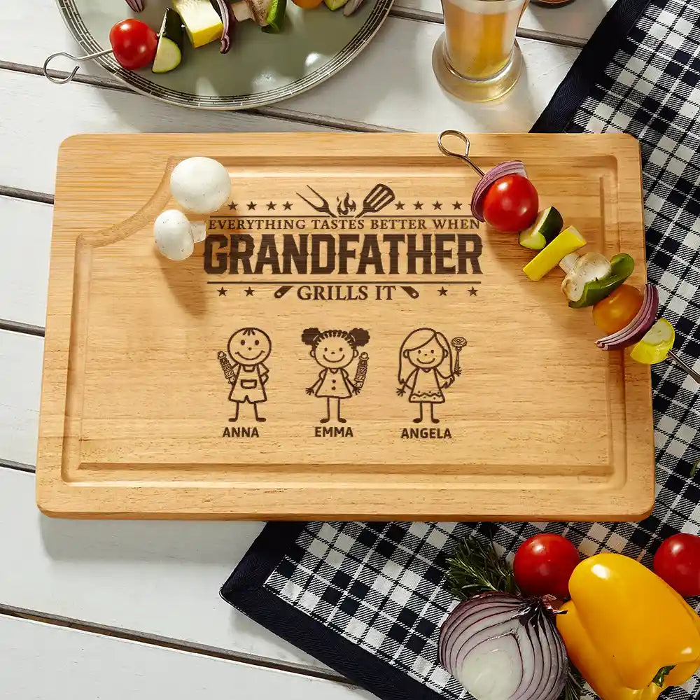Everything Tastes Better When Grandpa Daddy Grills It - Personalized Wooden Cutting Board