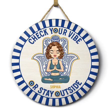 Evil Eye Check Your Vibe - Personalized Wood Circle Sign