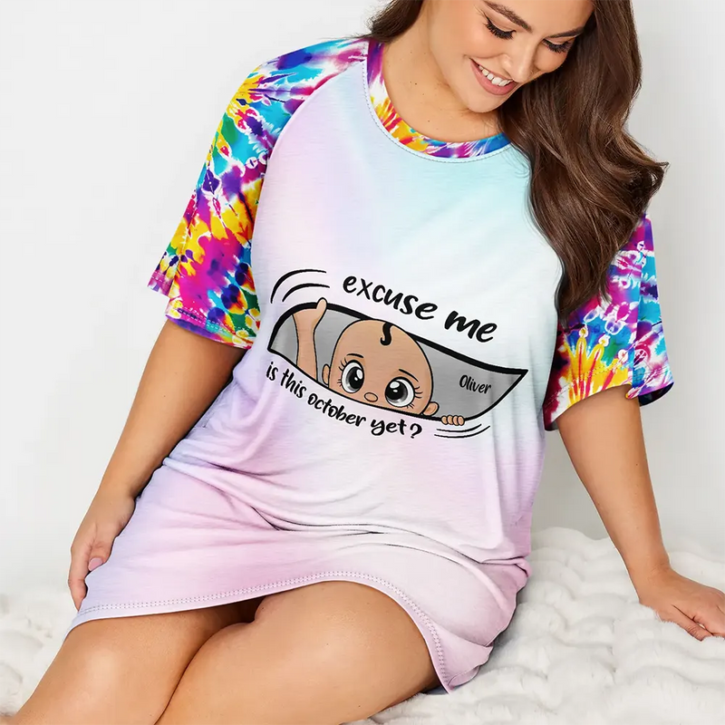 Excuse Me Is It Time Yet Pregnancy Announcement Expecting Mom Maternity - Personalized Women's Sleep Tee