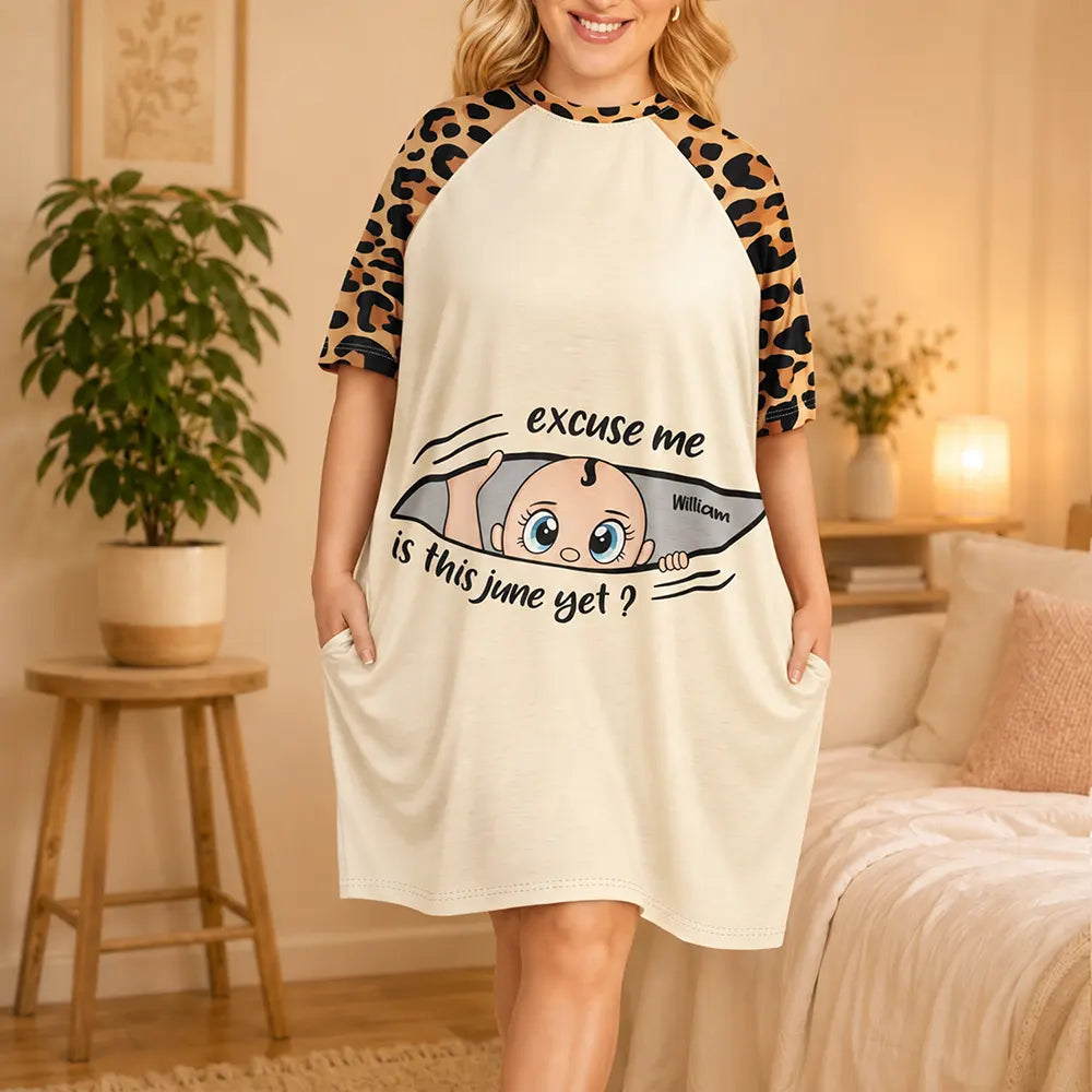 Excuse Me Is It Time Yet Pregnancy Announcement Expecting Mom Maternity - Personalized Women's Sleep Tee