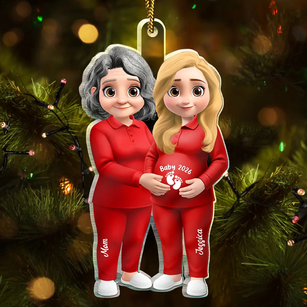 Expecting Mom & Grandma To Be, New Baby Reveals Baby Keepsake - Personalized Custom Shaped Acrylic Ornament