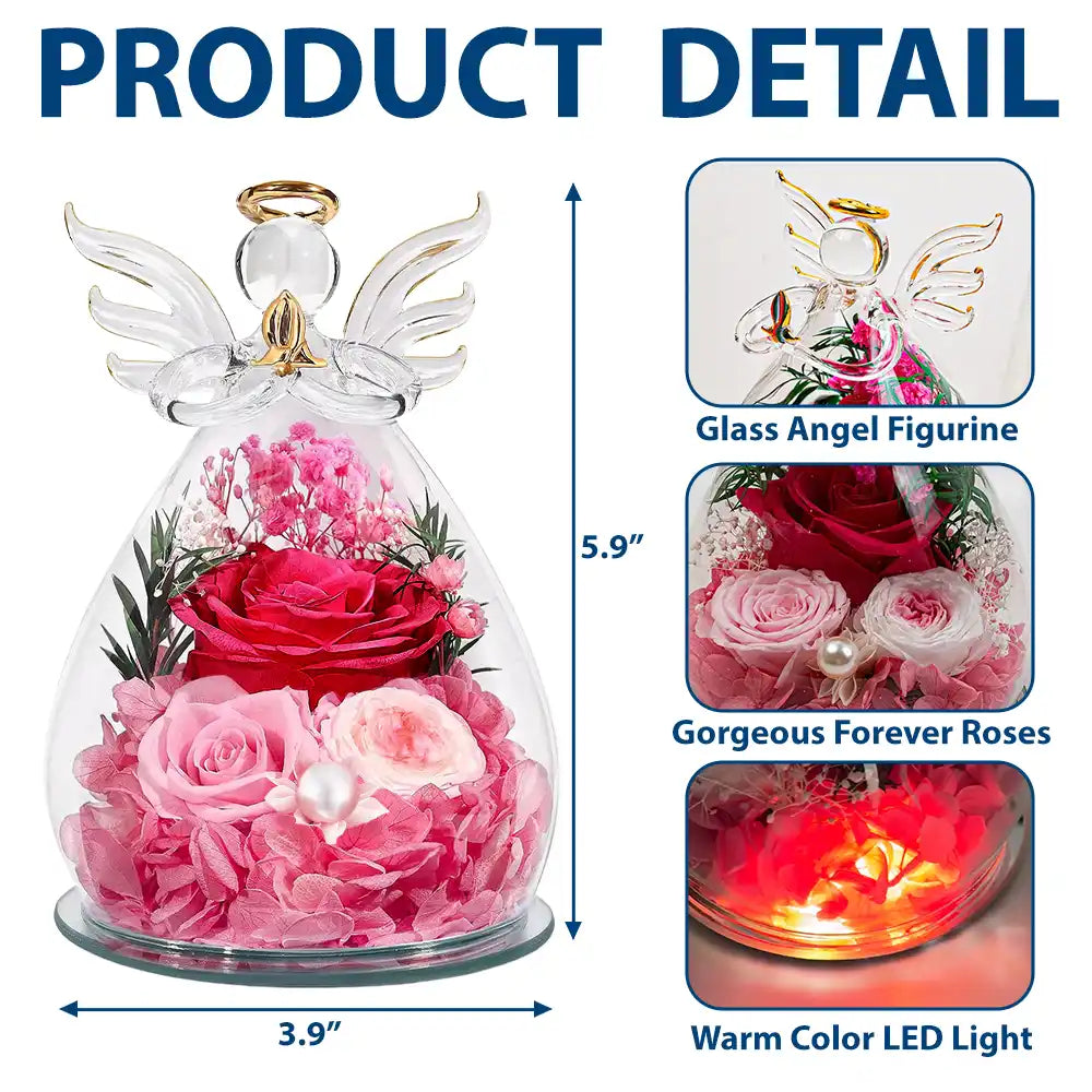 Gift For Grandma,Grandma - Grandkids,Happy - Mom Grandma We Love You - Personalized Flower In Glass Angel Figurine