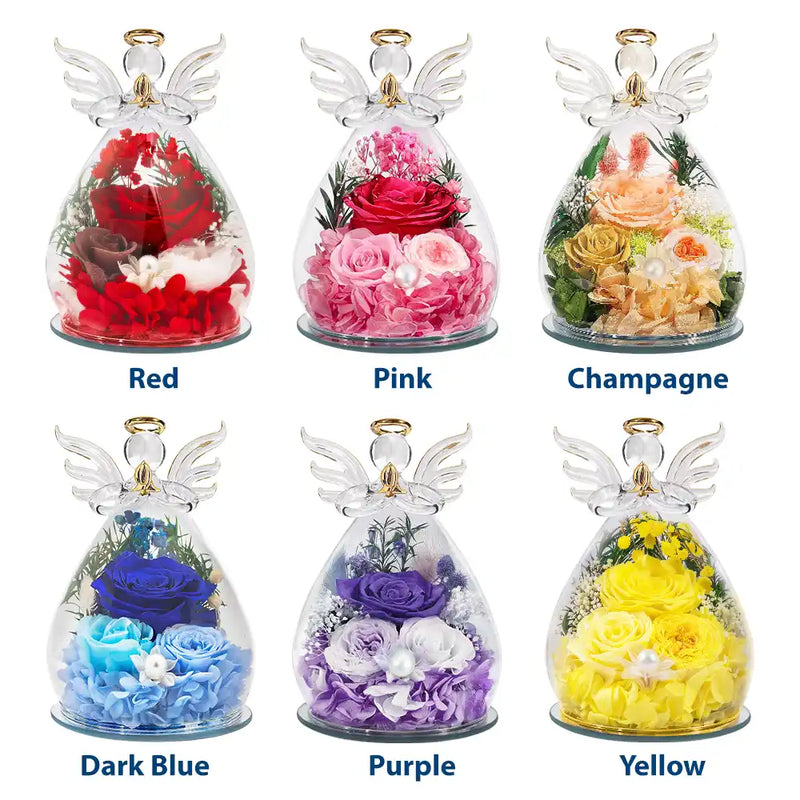 Gift For Grandma,Grandma - Grandkids,Happy - Mom Grandma We Love You - Personalized Flower In Glass Angel Figurine