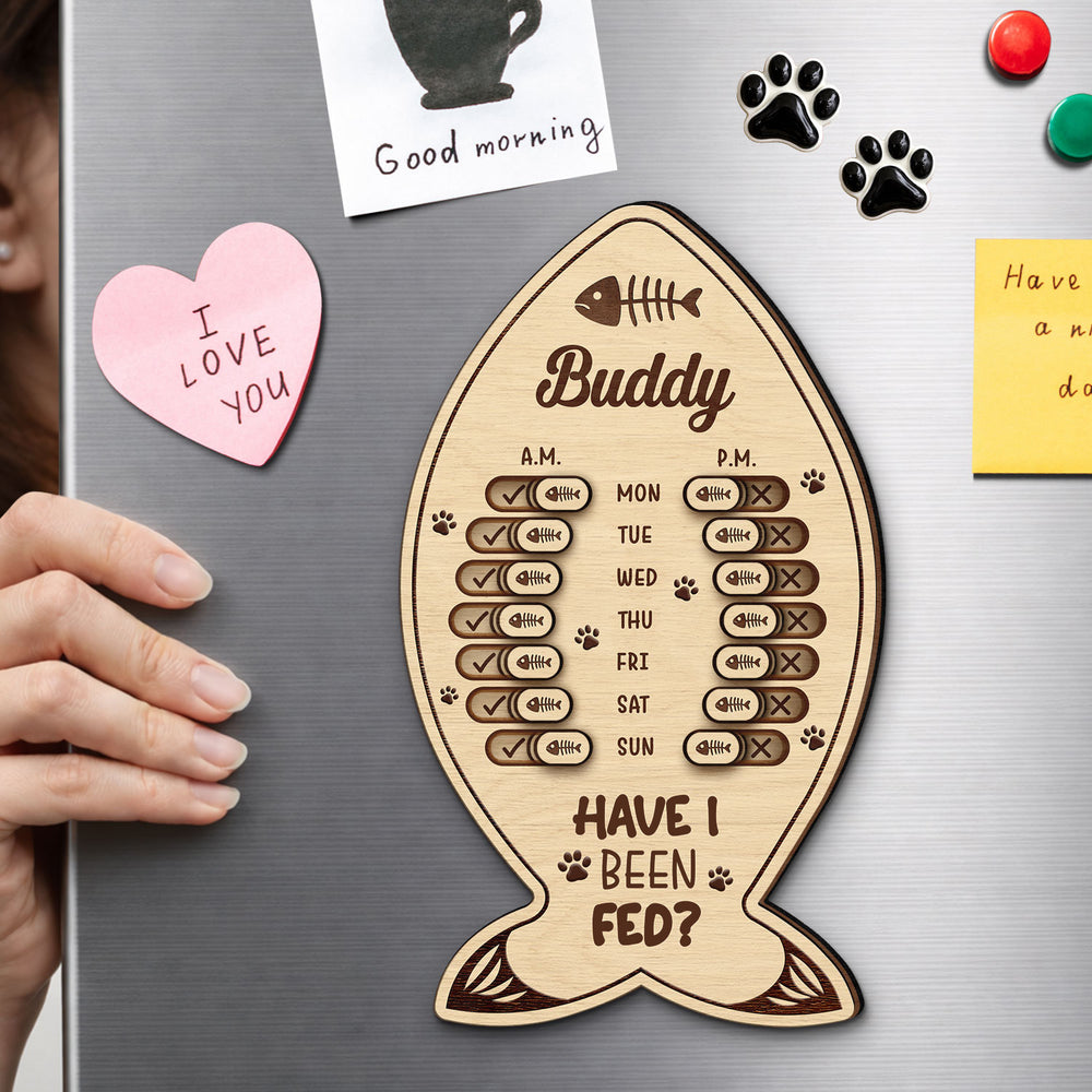 Fish Bone Shaped Feeding And Medication Tracker - Personalized Wooden Pet Feeding Reminder