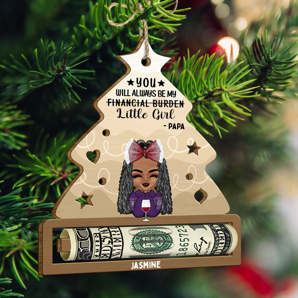 Financial Burden - Christmas Gift For Son Daughter - Personalized Wooden Cutout Ornament, Money Holder Ornament