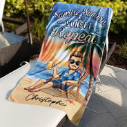 Sunrise Sunburn Sunset Repeat - Personalized Beach Towel