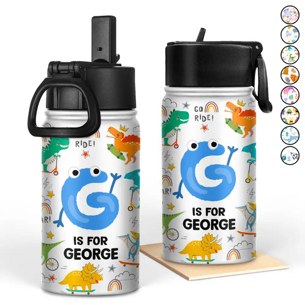 Monogram Letter Unicorn Butterfly Dino Animals - Personalized Kids Water Bottle