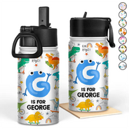 Monogram Letter Unicorn Butterfly Dino Animals - Personalized Kids Water Bottle