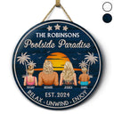 Poolside Paradise Family - Personalized Wood Circle Sign
