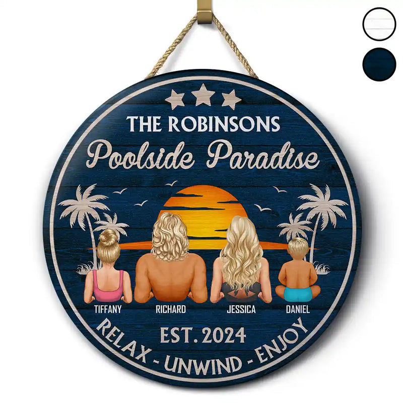 Poolside Paradise Family - Personalized Wood Circle Sign