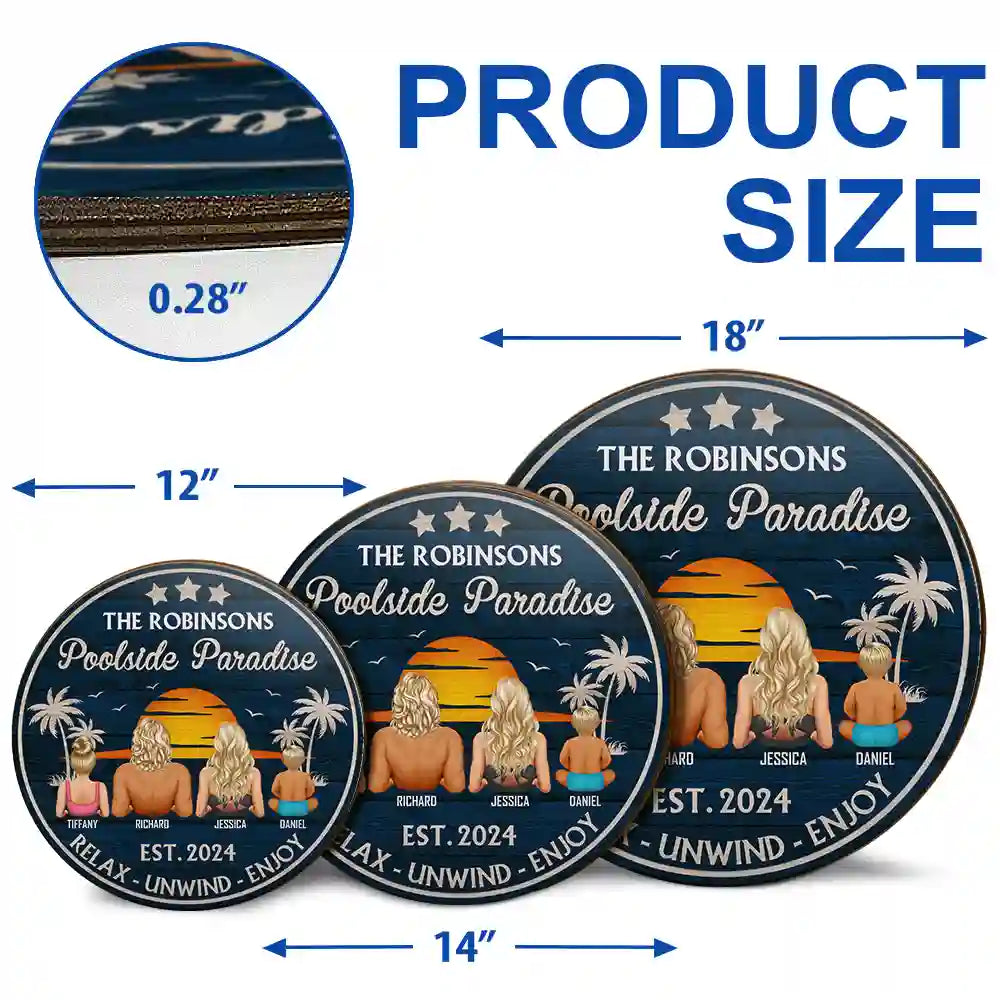 Poolside Paradise Family - Personalized Wood Circle Sign