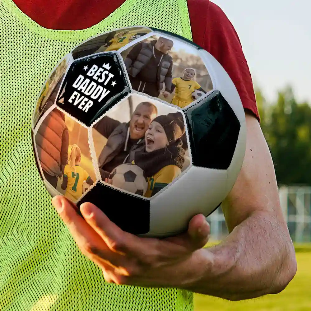 Custom Photo Best Coach Ever Best Dad Ever - Personalized Soccer Ball