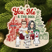 Christmas,Dog Lovers,Gift For Couples,Happy - You, Me And The Dogs - Personalized Custom Shaped Wooden Ornament