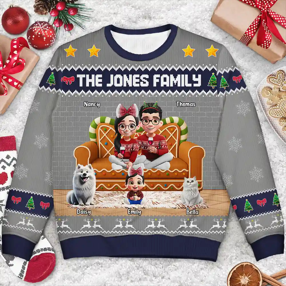Happy, Family, Christmas - Family 3D Effect Gingerbread - Personalized Unisex Ugly Sweater