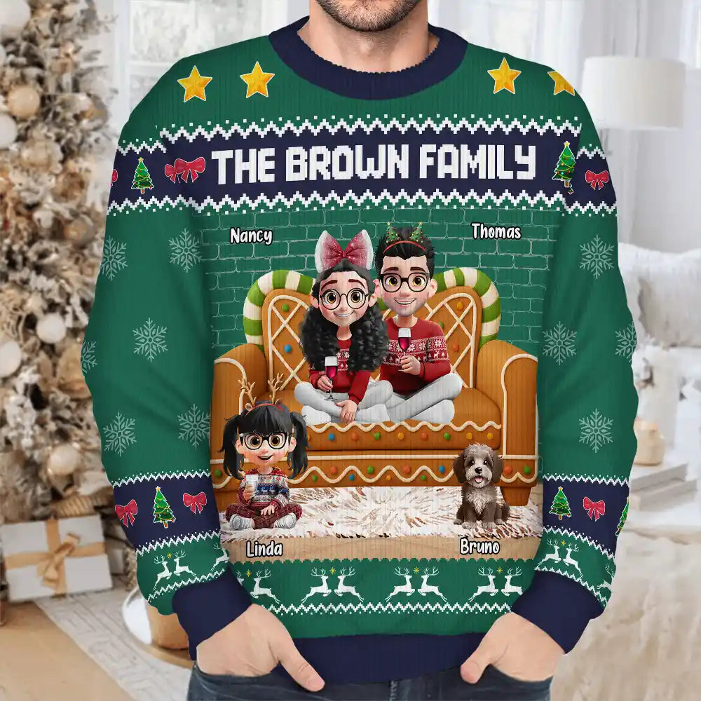 Happy, Family, Christmas - Family 3D Effect Gingerbread - Personalized Unisex Ugly Sweater