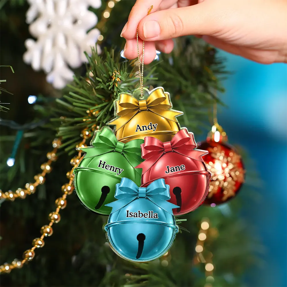 Top Market,Sentimental,Christmas,Family,Icon - Family Christmas Sleigh Bells Ring Together - Personalized Custom Shaped Acrylic Ornament