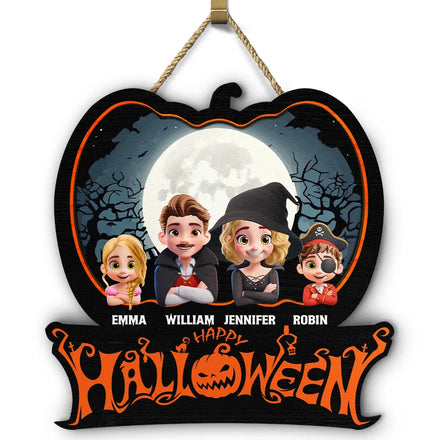 Family Costume Happy Halloween - Personalized Custom Shaped Wood Sign