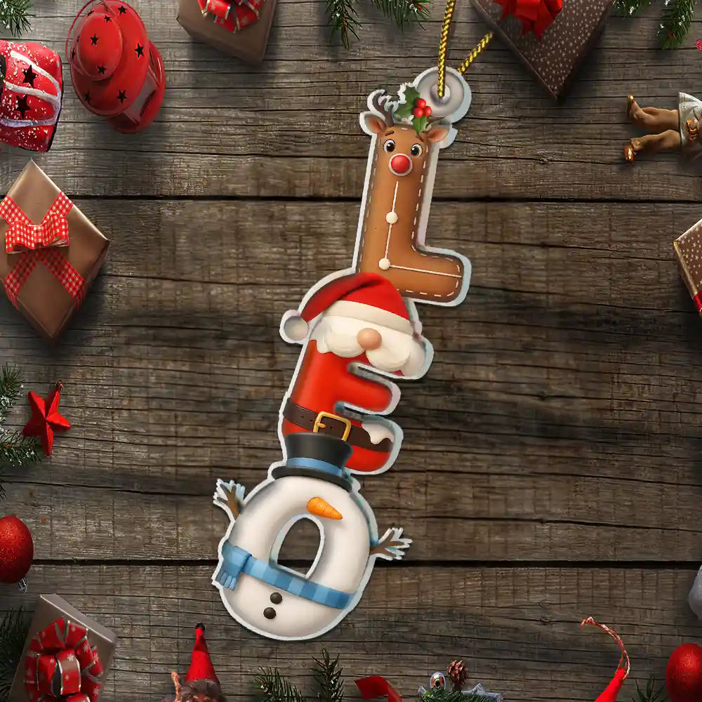 Family,Gift For Couples,Gift For Yourself,Happy - Family Couple Bestie 3D Effect Santa Elf Snowman Reindeer Name - Personalized Custom Shaped Acrylic Ornament