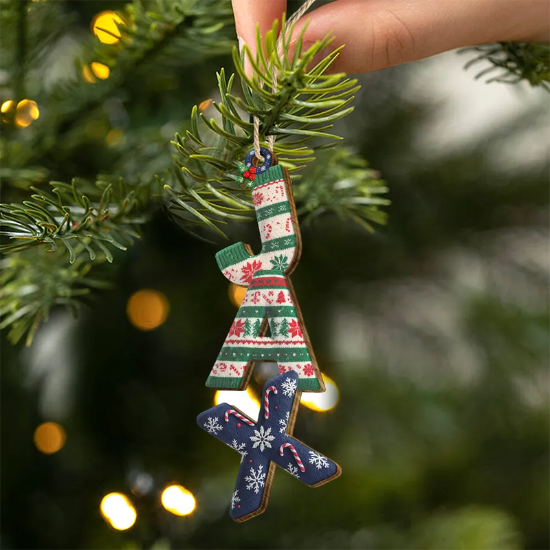 Family, Gift For Couples, Gift For Yourself, Happy - Family Couple Bestie Knitted Effect Name - Personalized Custom Shaped Wooden Ornament