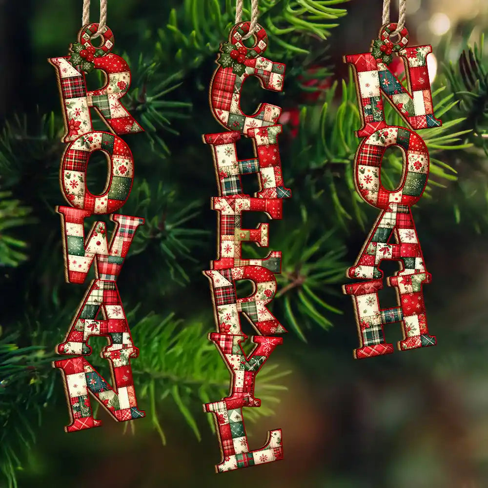 Family, Gift For Couples, Gift For Yourself, Happy - Family Couple Bestie Patchwork Effect Name - Personalized Custom Shaped Wooden Ornament