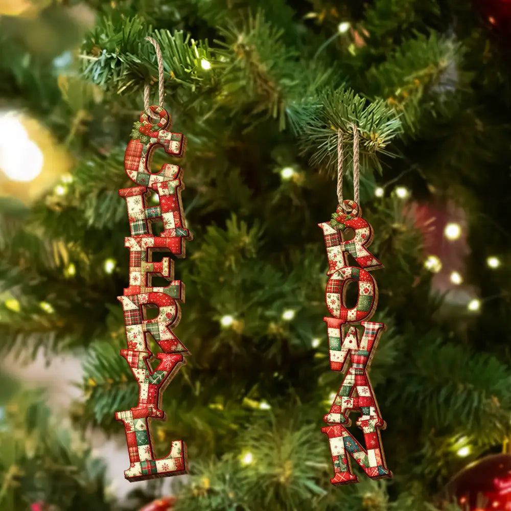 Family, Gift For Couples, Gift For Yourself, Happy - Family Couple Bestie Patchwork Effect Name - Personalized Custom Shaped Wooden Ornament