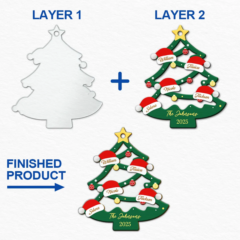 Gift For Couples,Family,Happy,Christmas - Family Friend Santa Hat Christmas Tree - Personalized 2-Layered Mix Ornament