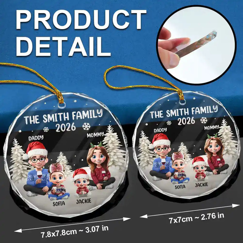 Family Kid Dog Cat - Personalized Circle Glass Ornament