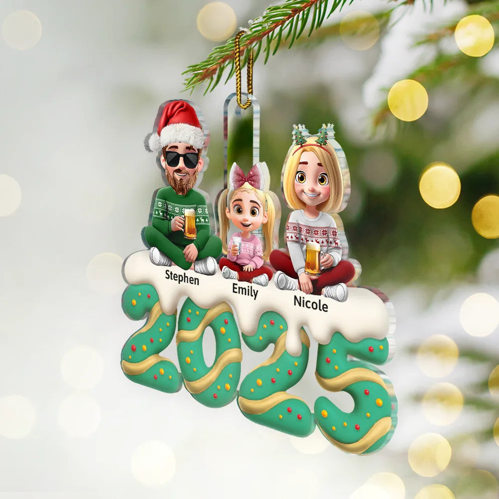 Happy,Gift For Couples,Gift For Husband,Gift For Wife,Parents,Family,Dog Lovers,Cat Lovers,Pet Lovers - Family Kid Dog Cat Christmas Tree Cake - Personalized Custom Shaped Acrylic Ornament